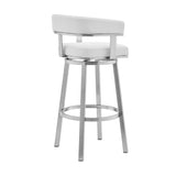 Homeroots 26" White And Silver Faux Leather And Stainless Steel Low Back Counter Height Swivel Bar Chair   476735