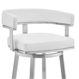 Homeroots 26" White And Silver Faux Leather And Stainless Steel Low Back Counter Height Swivel Bar Chair   476735