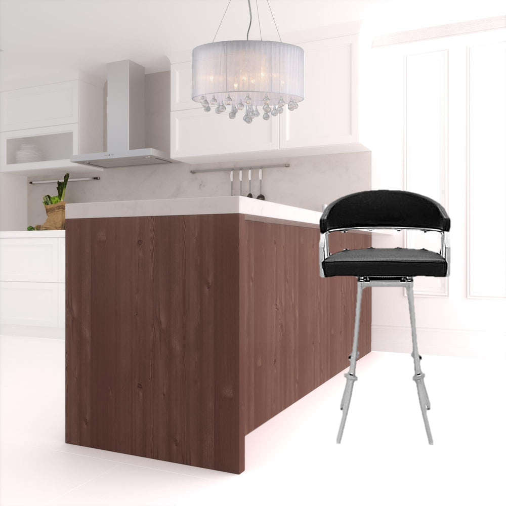 Homeroots 30" Black And Silver Faux Leather And Iron Low Back Bar Height Bar Chair   476738