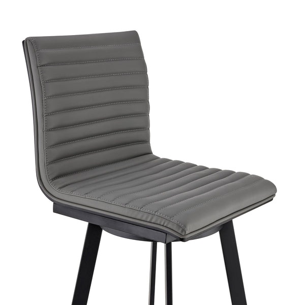 Homeroots 26" Gray And Black Faux Leather And Iron Swivel Counter Height Bar Chair   476741