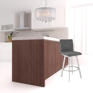 Homeroots 26" Gray And Silver Faux Leather And Iron Swivel Counter Height Bar Chair   476743