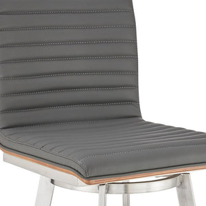 Homeroots 29" Gray And Silver Faux Leather And Iron Swivel Bar Height Bar Chair   476746