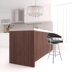 Homeroots 26" Gray And Silver Faux Leather And Iron Swivel Low Back Counter Height Bar Chair   476747