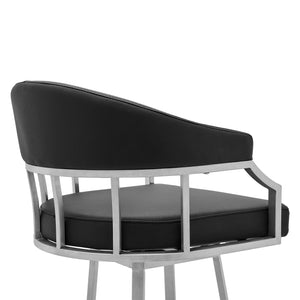 Homeroots 26" Black And Silver Faux Leather And Iron Swivel Low Back Counter Height Bar Chair   476749