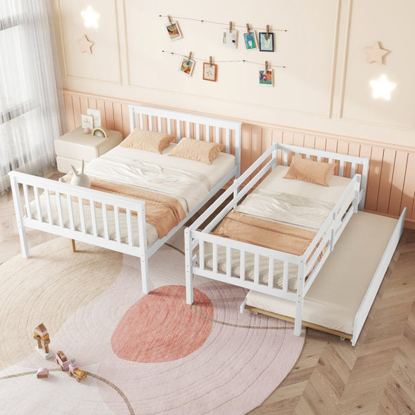 English Elm Twin Over Full Bunk Bed With Trundle - Stylish, Safe, And Convertible Rubberwood Design For Kids W504S00187-GIGA