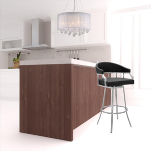 Homeroots 30" Black And Silver Faux Leather And Iron Swivel Low Back Bar Height Bar Chair   476750