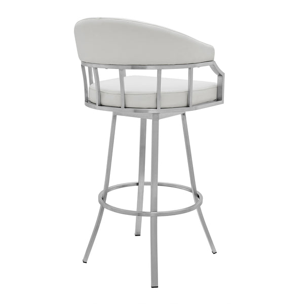Homeroots 26" White And Silver Faux Leather And Iron Swivel Low Back Counter Height Bar Chair   476751