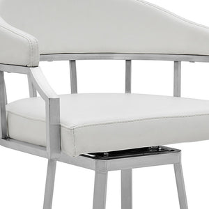 Homeroots 26" White And Silver Faux Leather And Iron Swivel Low Back Counter Height Bar Chair   476751