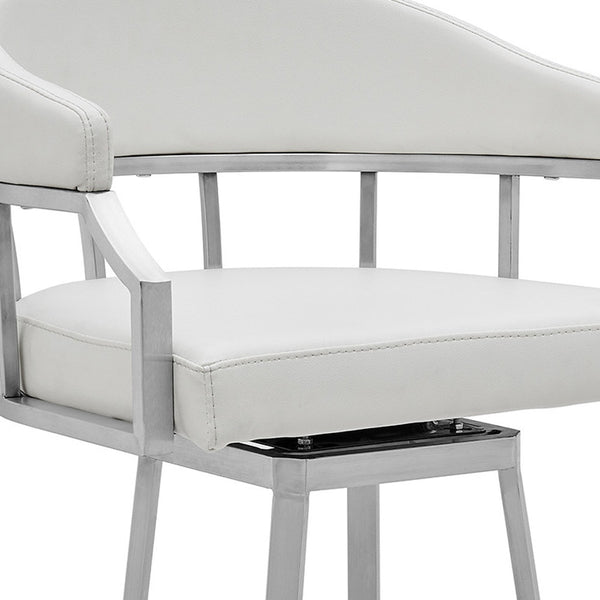 Homeroots 26" White And Silver Faux Leather And Iron Swivel Low Back Counter Height Bar Chair   476751