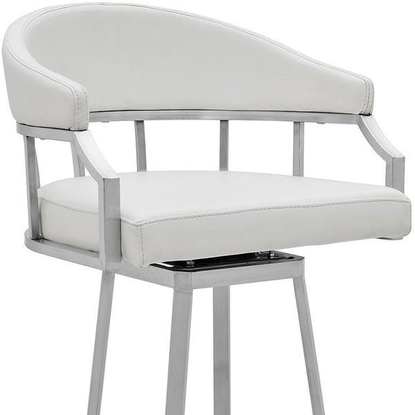 Homeroots 26" White And Silver Faux Leather And Iron Swivel Low Back Counter Height Bar Chair   476751