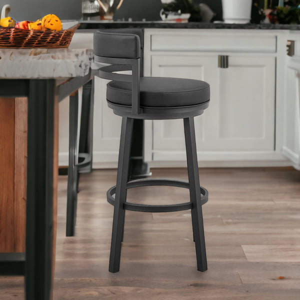 Homeroots 26" Black Faux Leather And Iron Swivel Counter Height Bar Chair   476753