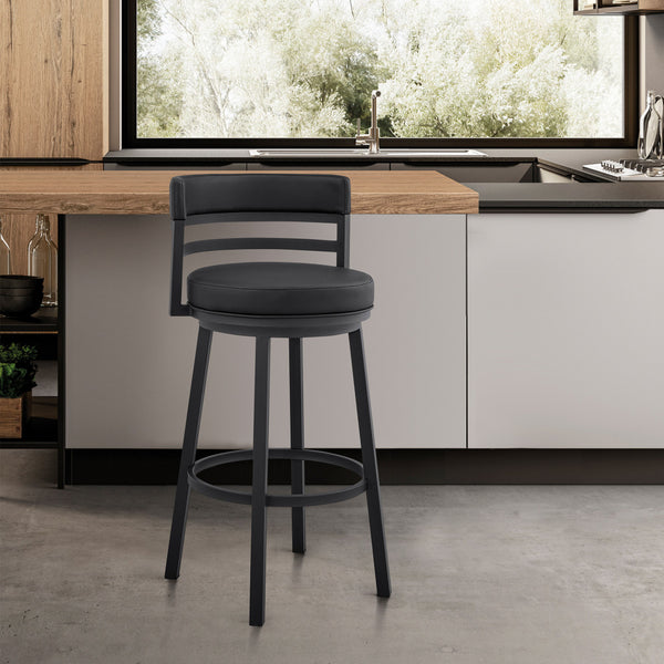 Homeroots 26" Black Faux Leather And Iron Swivel Counter Height Bar Chair   476753