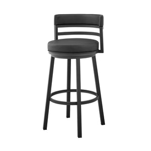 Homeroots 26" Black Faux Leather And Iron Swivel Counter Height Bar Chair   476753