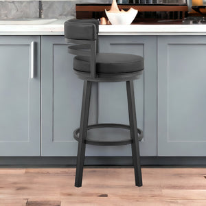 Homeroots 30" Black Faux Leather And Iron Swivel Low Back Bar Height Bar Chair   476754