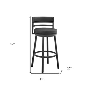 Homeroots 30" Black Faux Leather And Iron Swivel Low Back Bar Height Bar Chair   476754