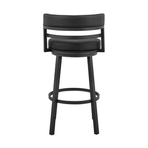 Homeroots 30" Black Faux Leather And Iron Swivel Low Back Bar Height Bar Chair   476754