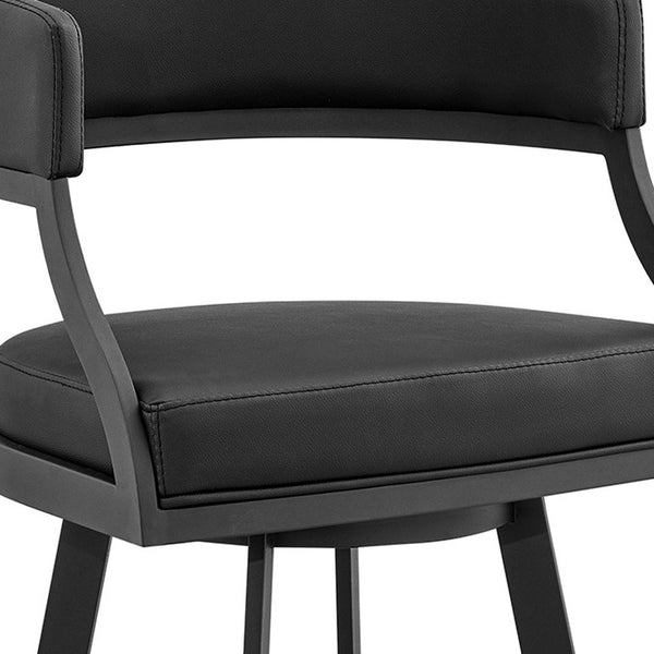 Homeroots 26" Black Faux Leather And Iron Low Back Counter Height Swivel Bar Chair   476755