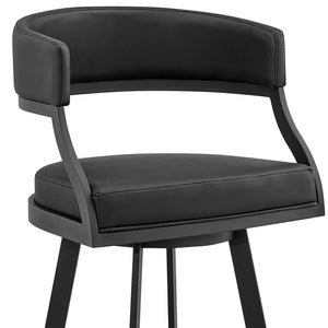 Homeroots 26" Black Faux Leather And Iron Low Back Counter Height Swivel Bar Chair   476755