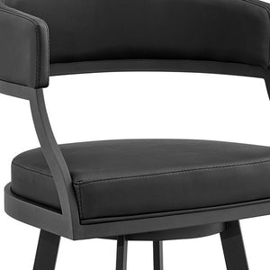 Homeroots 30" Black Faux Leather And Iron Swivel Low Back Bar Height Bar Chair   476756