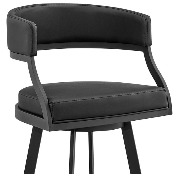 Homeroots 30" Black Faux Leather And Iron Swivel Low Back Bar Height Bar Chair   476756