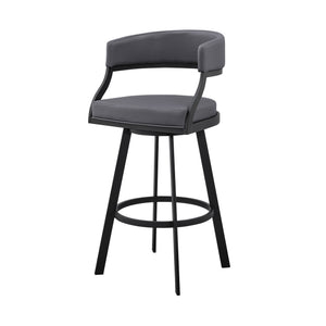 Homeroots 26" Gray And Black Faux Leather And Iron Swivel Low Back Counter Height Bar Chair   476757