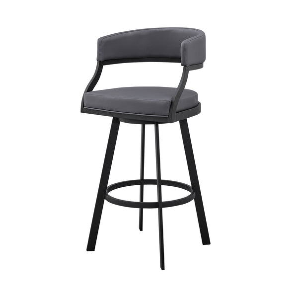 Homeroots 26" Gray And Black Faux Leather And Iron Swivel Low Back Counter Height Bar Chair   476757