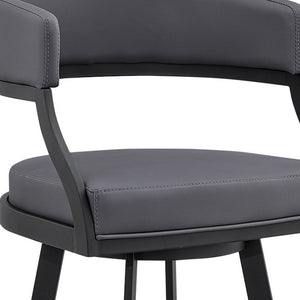 Homeroots 30" Gray And Black Faux Leather And Iron Swivel Low Back Bar Height Bar Chair   476758