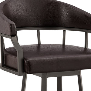 Homeroots 26" Brown Faux Leather And Iron Swivel Low Back Counter Height Bar Chair   476759