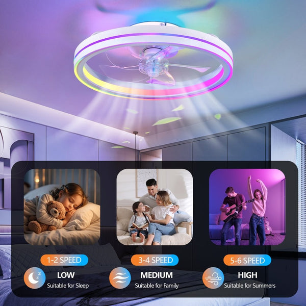 English Elm Rgb Flush Mount Fandelier Smart App Led Ceiling Fan for Low Profile Bedrooms White W1340P461529