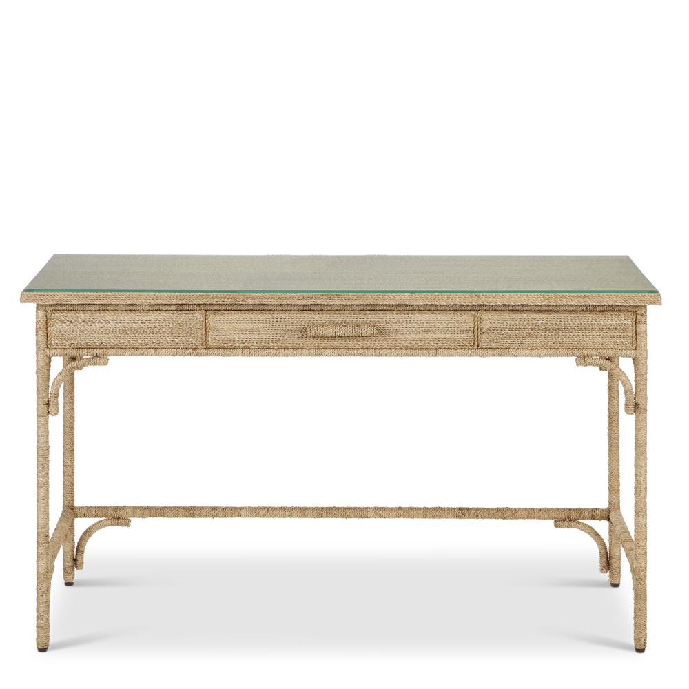 Olisa Rope Desk: Elegant Braided Abaca Design for Stylish Home or Office, 30.5" Height, Glass Top