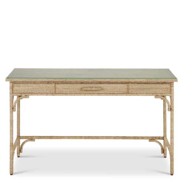 Olisa Rope Desk: Elegant Braided Abaca Design for Stylish Home or Office, 30.5" Height, Glass Top