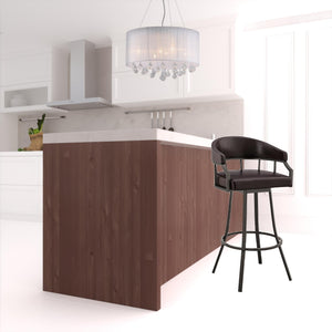 Homeroots 30" Brown Faux Leather And Iron Swivel Low Back Bar Height Bar Chair   476760