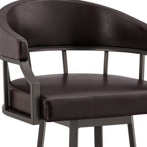 Homeroots 30" Brown Faux Leather And Iron Swivel Low Back Bar Height Bar Chair   476760