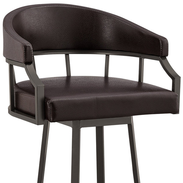 Homeroots 30" Brown Faux Leather And Iron Swivel Low Back Bar Height Bar Chair   476760