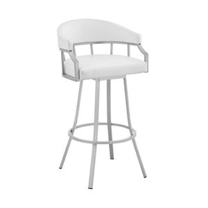 Homeroots 26" White And Silver Faux Leather And Iron Swivel Low Back Counter Height Bar Chair   476761
