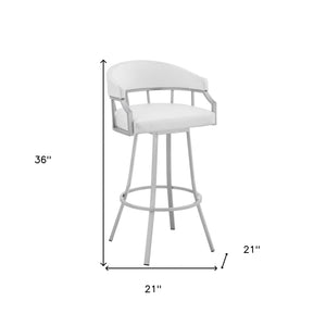 Homeroots 26" White And Silver Faux Leather And Iron Swivel Low Back Counter Height Bar Chair   476761