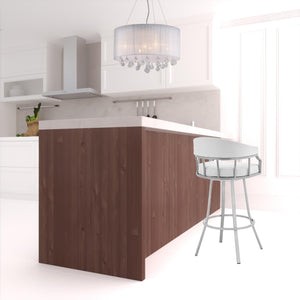 Homeroots 26" White And Silver Faux Leather And Iron Swivel Low Back Counter Height Bar Chair   476761