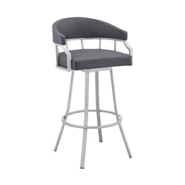 Homeroots 26" Slate Gray And Silver Faux Leather And Iron Swivel Low Back Counter Height Bar Chair   476763
