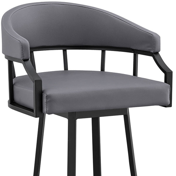 Homeroots 26" Slate Gray And Black Steel Low Back Counter Height Swivel Bar Chair   476765