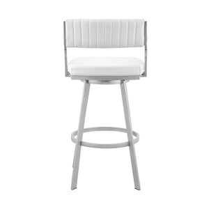Homeroots 26" White And Silver Iron Swivel Low Back Counter Height Bar Chair   476767