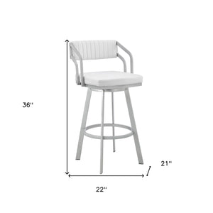 Homeroots 26" White And Silver Iron Swivel Low Back Counter Height Bar Chair   476767