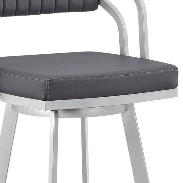Homeroots 26" Slate Gray And Silver Iron Swivel Low Back Counter Height Bar Chair   476769