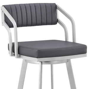 Homeroots 30" Slate Gray And Silver Iron Swivel Low Back Bar Height Bar Chair   476770