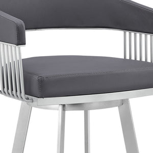 Homeroots 25" Slate Gray And Silver Iron Swivel Low Back Counter Height Bar Chair   476771