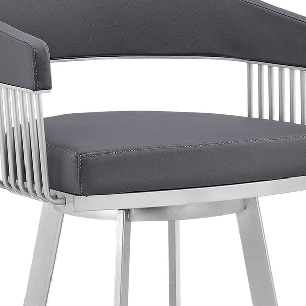 Homeroots 25" Slate Gray And Silver Iron Swivel Low Back Counter Height Bar Chair   476771