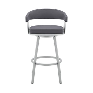 Homeroots 25" Slate Gray And Silver Iron Swivel Low Back Counter Height Bar Chair   476771