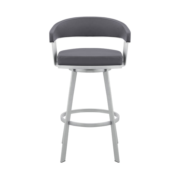 Homeroots 25" Slate Gray And Silver Iron Swivel Low Back Counter Height Bar Chair   476771