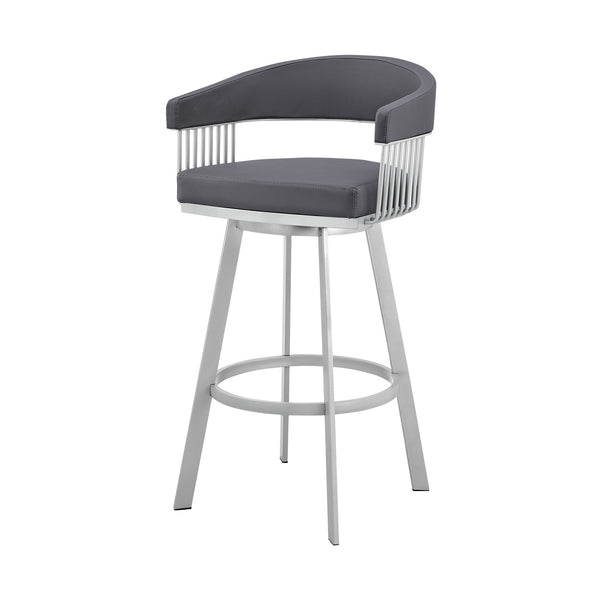 Homeroots 25" Slate Gray And Silver Iron Swivel Low Back Counter Height Bar Chair   476771