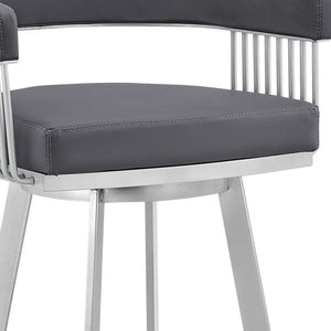 Homeroots 29" Slate Gray And Silver Iron Swivel Low Back Bar Chair   476772