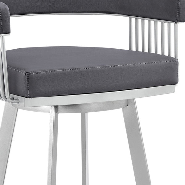 Homeroots 29" Slate Gray And Silver Iron Swivel Low Back Bar Chair   476772